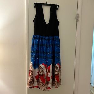 Christmas Holiday Cat Santa Hat Women's Dress